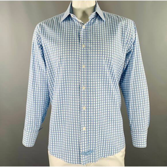 ENGLISH LAUNDRY Size XL White Light Blue Checkered Cotton Long Sleeve Shirt - Picture 1 of 5